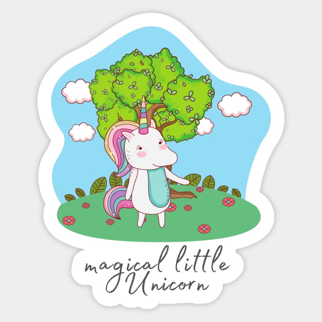 Cute Little Unicorn In Field Sticker by Vegan Squad